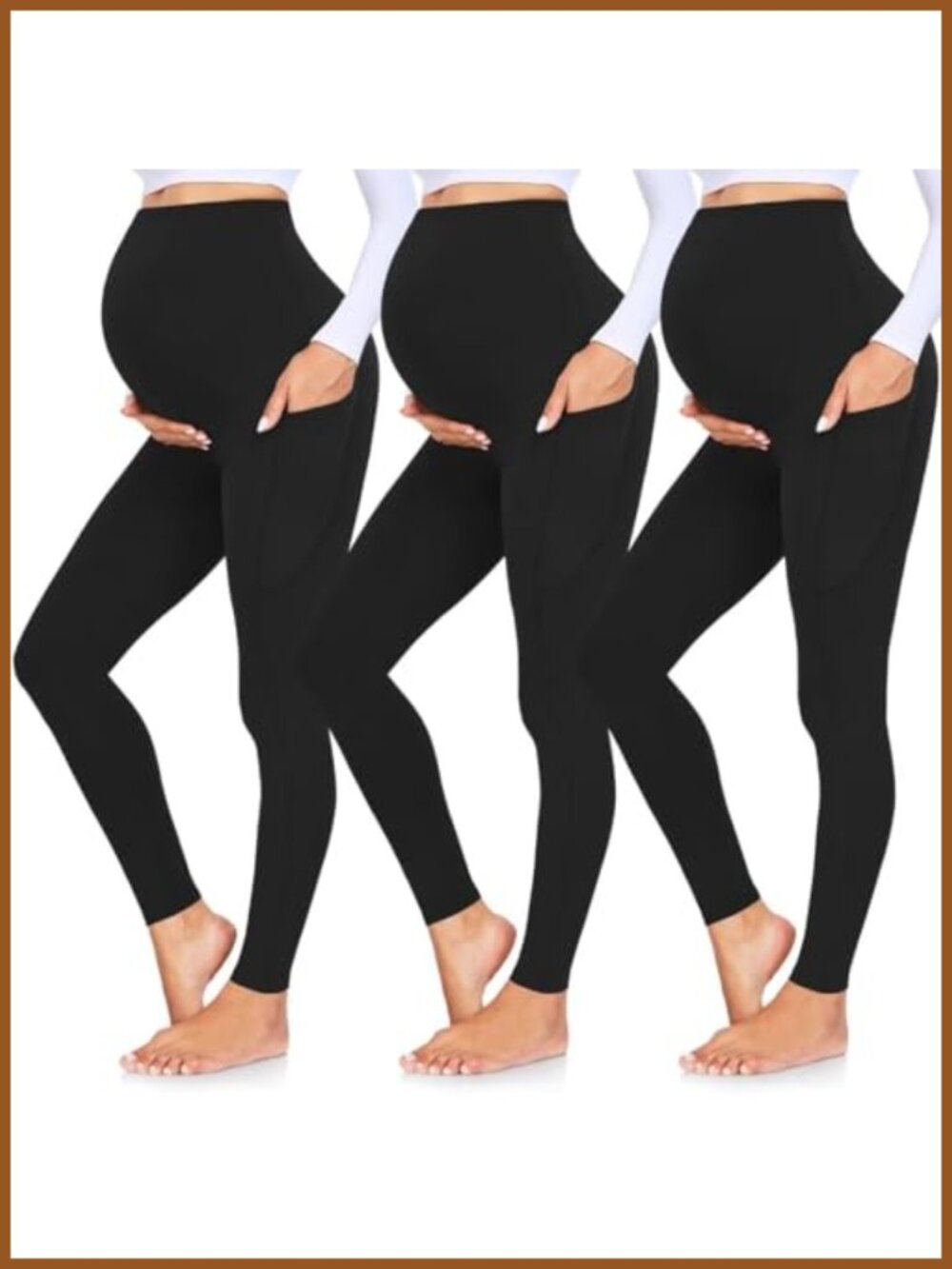 Maternity Leggings with Pockets Over Belly Yoga Pants 3 Pack
